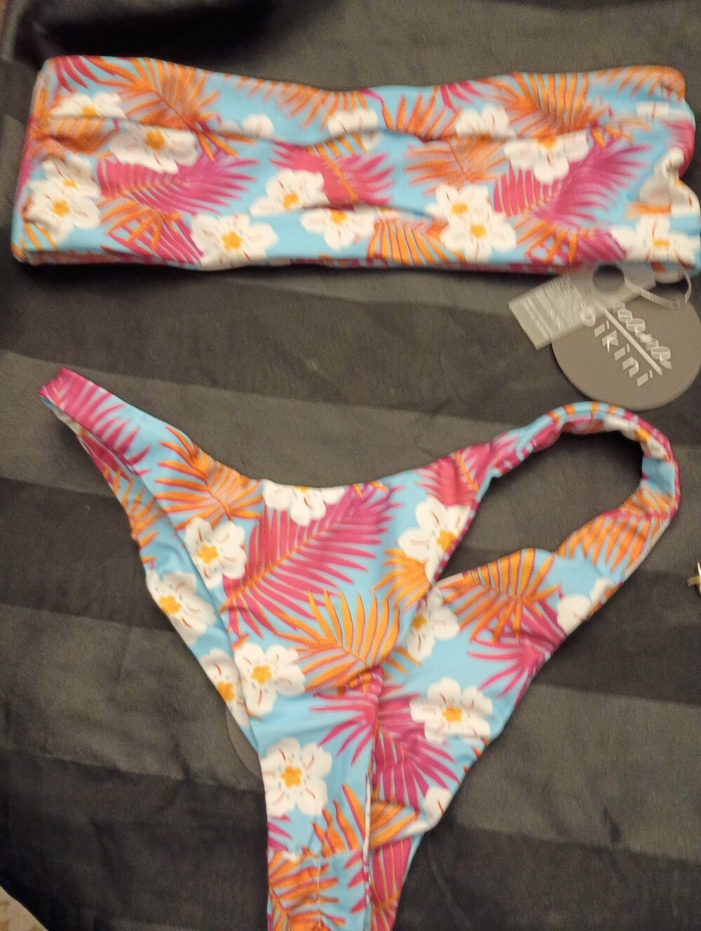 Moana bikini Floral Bandeau Swim Set - Blue, Pink & Whitea